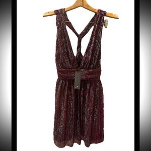 Lulu’s Metallic Halter Top Bordeaux Red Silver Women’s Size XS